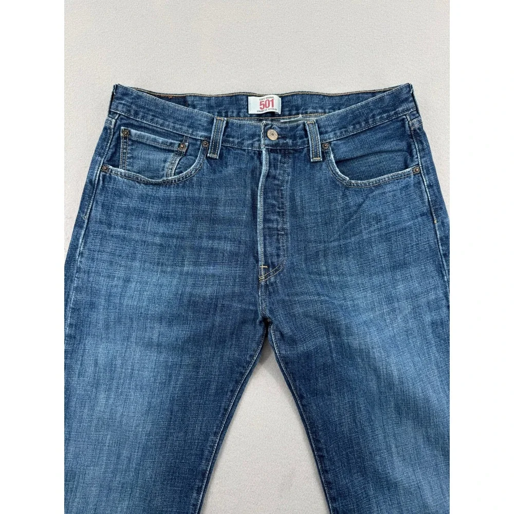 Y2K Levis 501 Mens Straight Leg Button Fly Blue Denim Jeans 34x32 August 2009